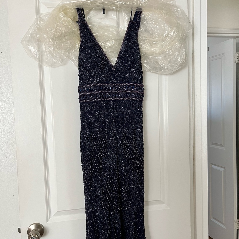 Sherri Hill Navy Beaded Dress